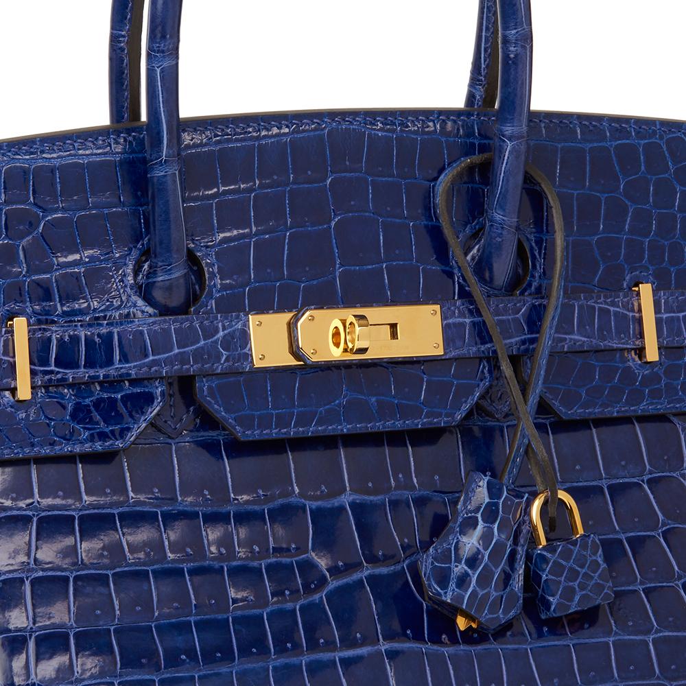 2013 Hermès Blue Saphir Shiny Porosus Crocodile Leather Birkin 35cm  7