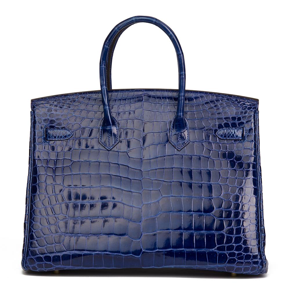 2013 Hermès Blue Saphir Shiny Porosus Crocodile Leather Birkin 35cm  5