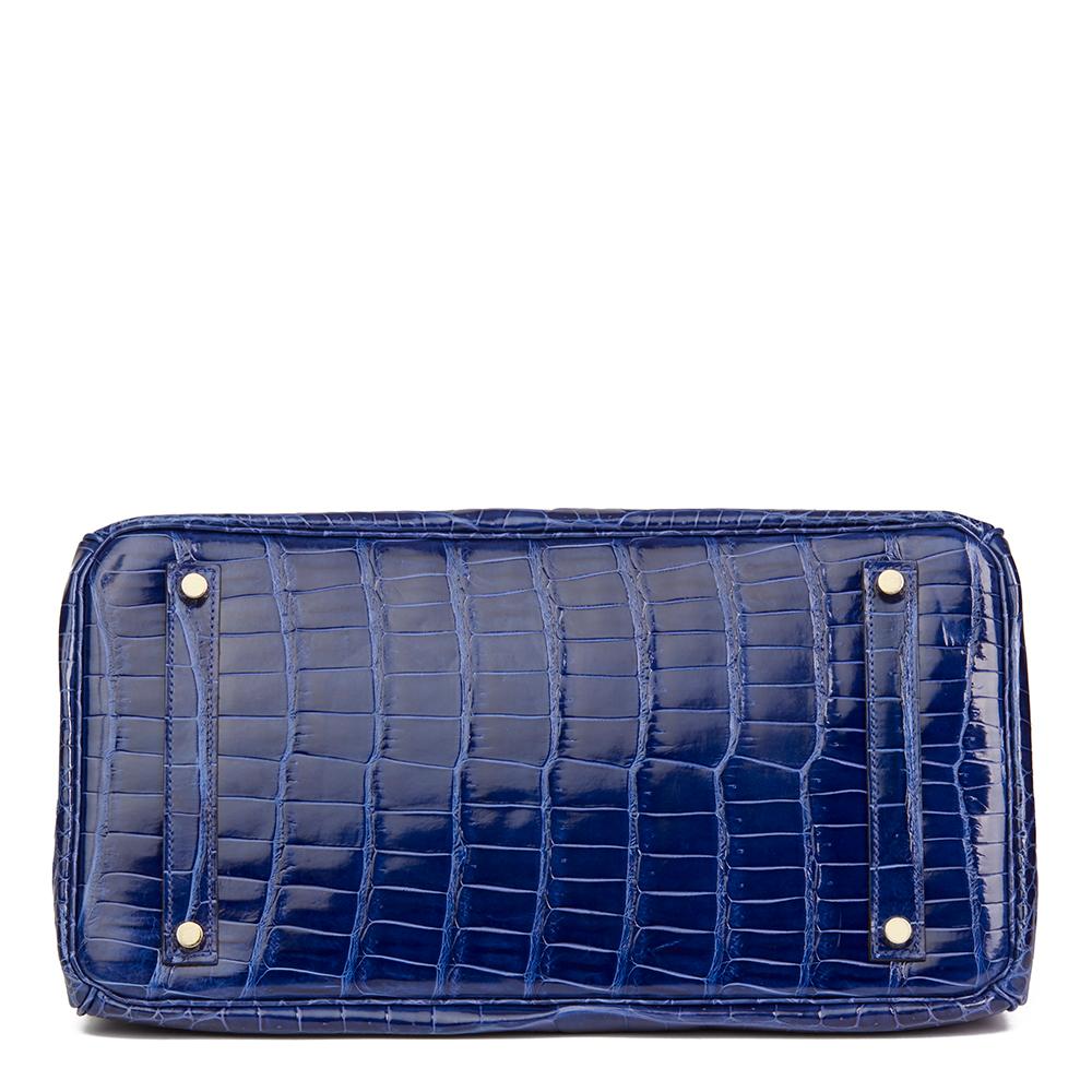 2013 Hermès Blue Saphir Shiny Porosus Crocodile Leather Birkin 35cm 6