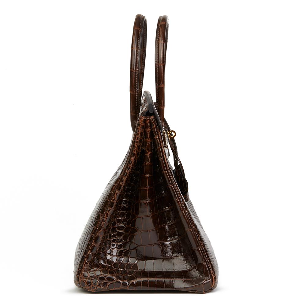 2013 Hermès Chocolate Brown Shiny Porosus Crocodile Leather Birkin 35cm 5