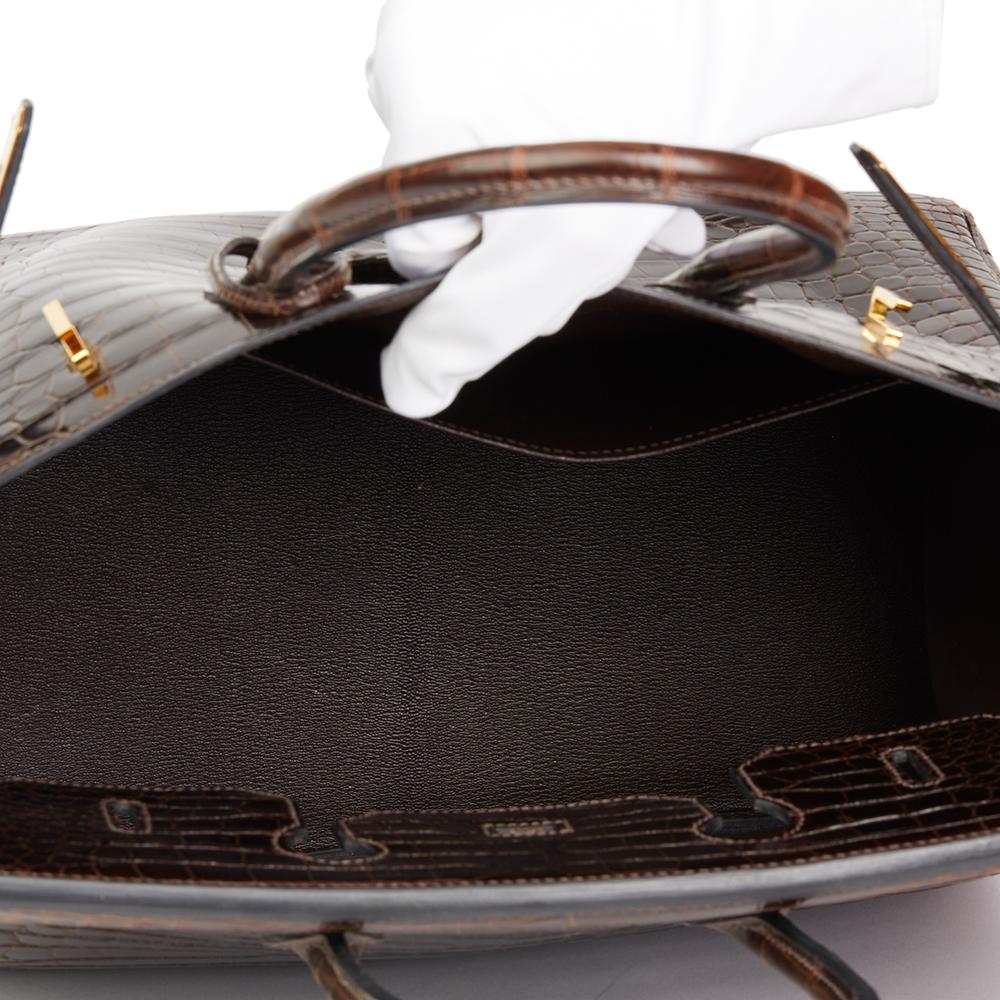 2013 Hermès Chocolate Brown Shiny Porosus Crocodile Leather Birkin 35cm 1