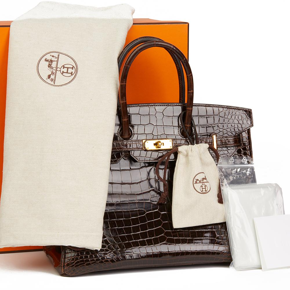 2013 Hermès Chocolate Brown Shiny Porosus Crocodile Leather Birkin 35cm 2