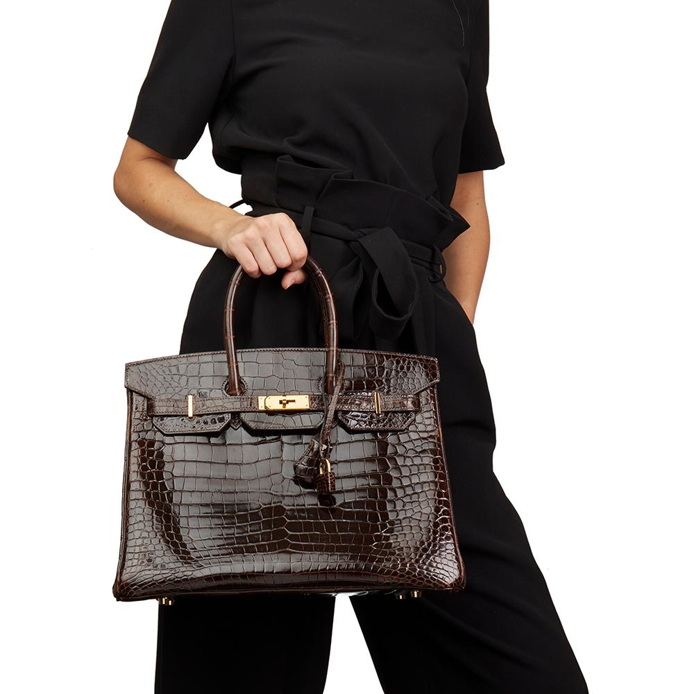 2013 Hermès Chocolate Brown Shiny Porosus Crocodile Leather Birkin 35cm 3