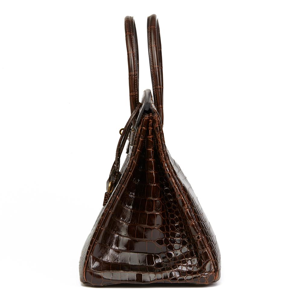 2013 Hermès Chocolate Brown Shiny Porosus Crocodile Leather Birkin 35cm 4