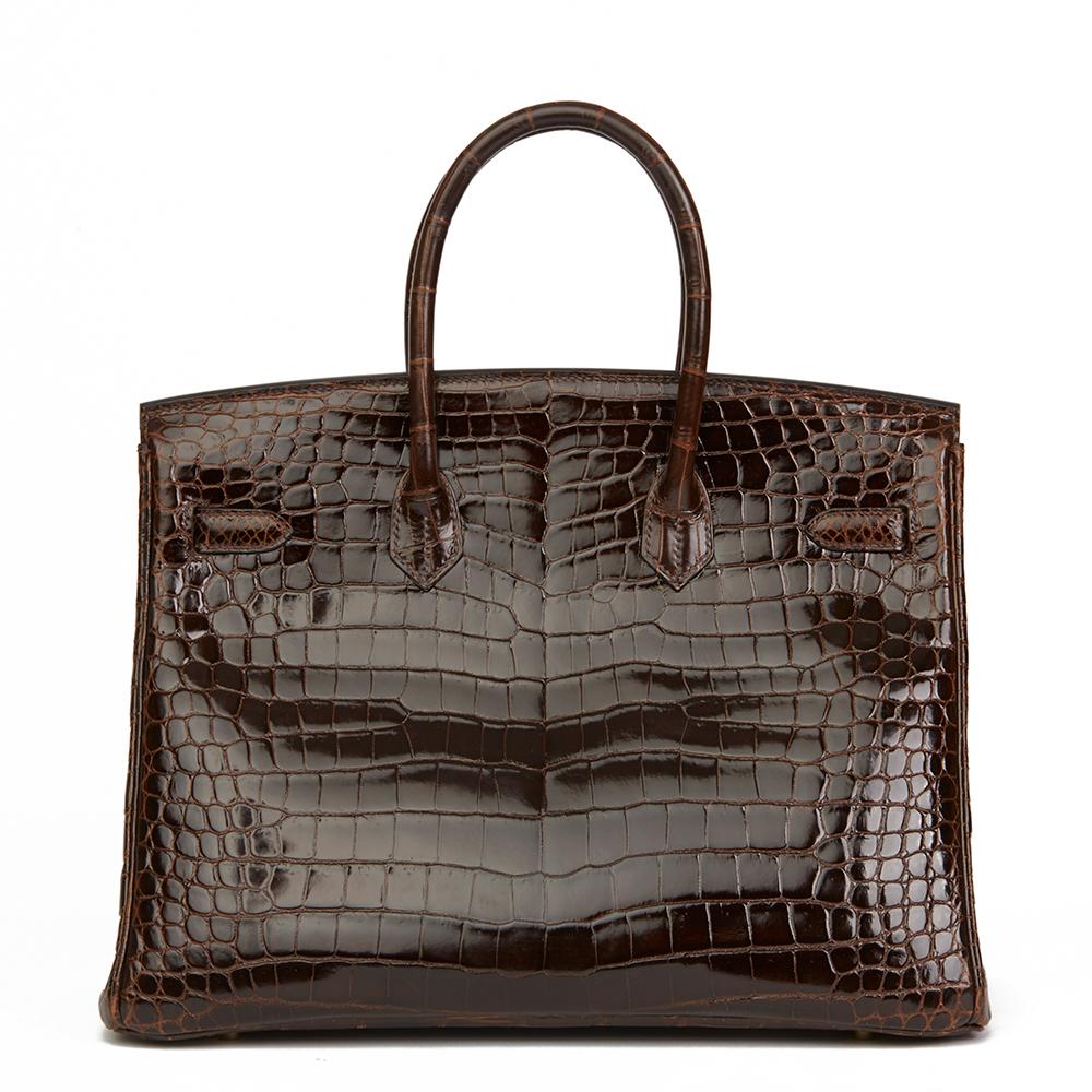 2013 Hermès Chocolate Brown Shiny Porosus Crocodile Leather Birkin 35cm 6
