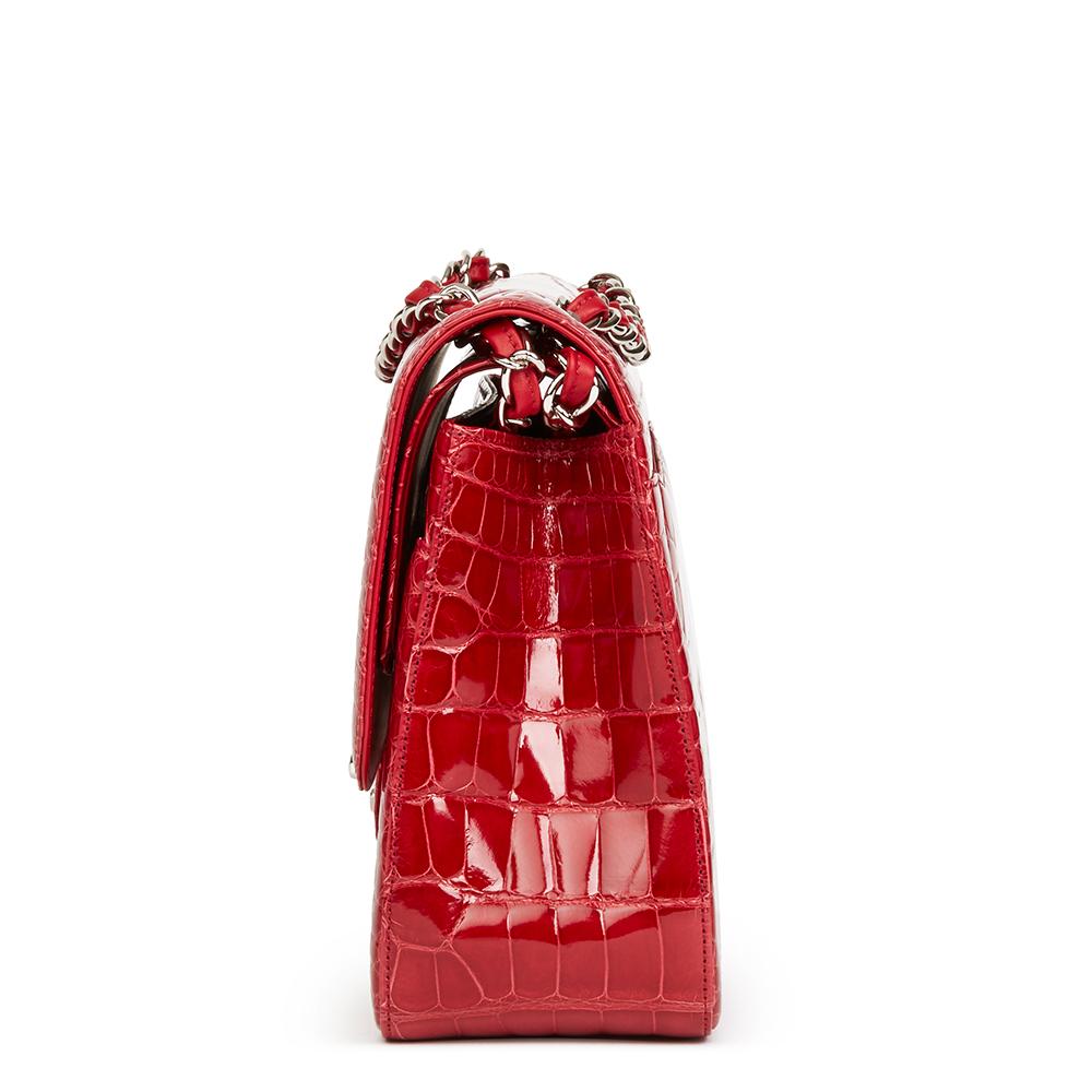 2013 Chanel Red Shiny Mississippiensis Alligator Jumbo Classic Double Flap Bag 2