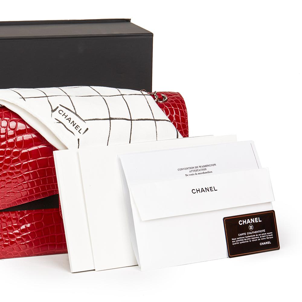 Women's 2013 Chanel Red Shiny Mississippiensis Alligator Jumbo Classic Double Flap Bag