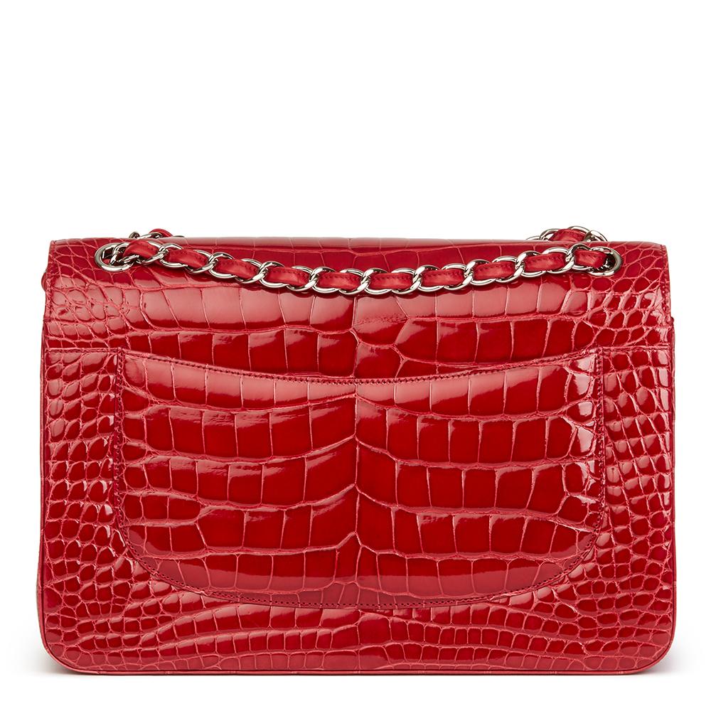 2013 Chanel Red Shiny Mississippiensis Alligator Jumbo Classic Double Flap Bag 4