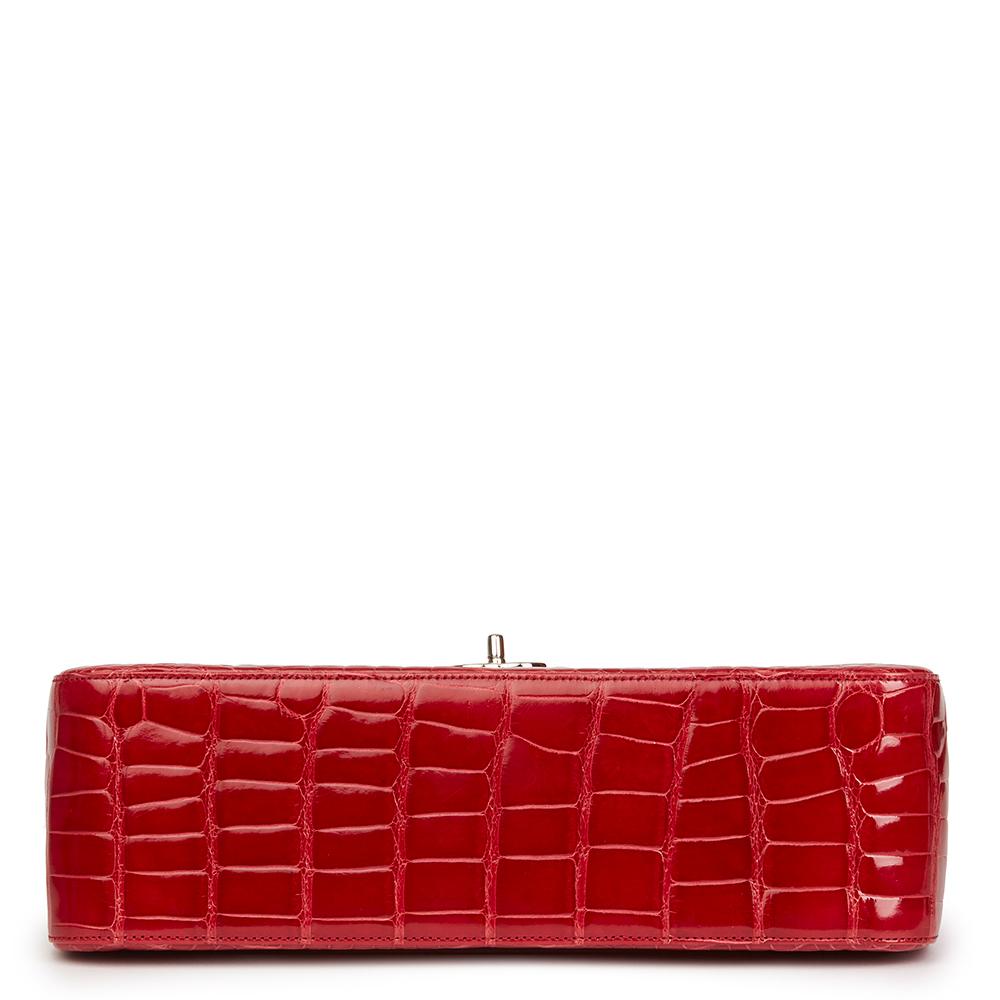 2013 Chanel Red Shiny Mississippiensis Alligator Jumbo Classic Double Flap Bag 5