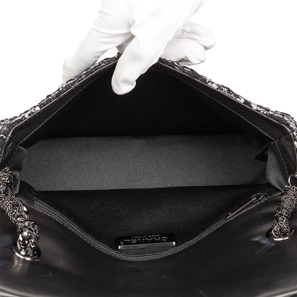 2015 Chanel Black Quilted Hand Painted Tweed Medium Westminster Pearl Flap Bag In Good Condition In Bishop's Stortford, Hertfordshire