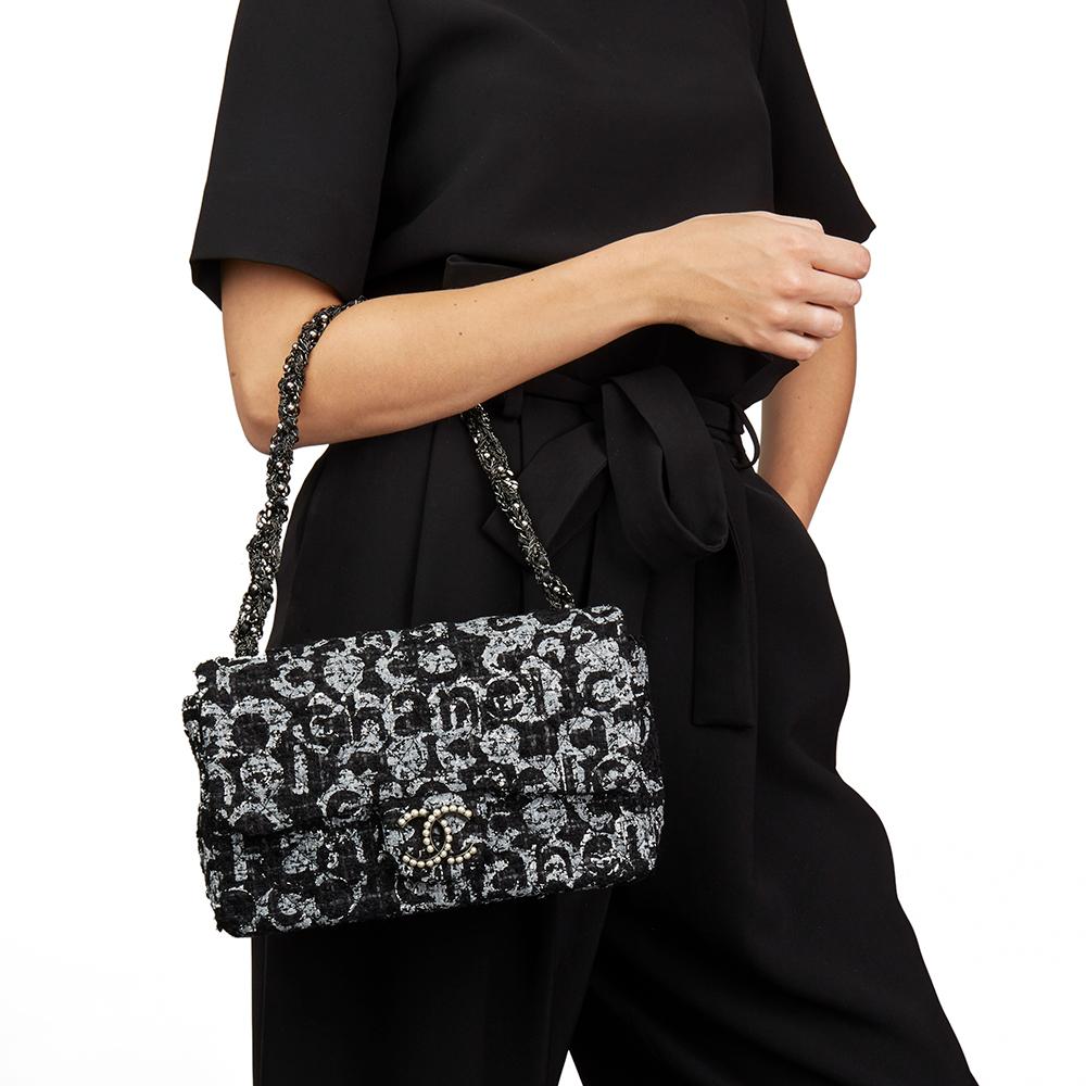 2015 Chanel Black Quilted Hand Painted Tweed Medium Westminster Pearl Flap Bag 1