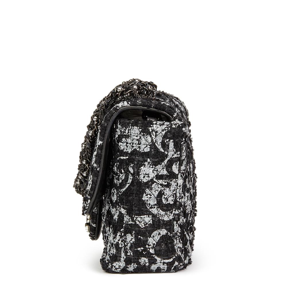 2015 Chanel Black Quilted Hand Painted Tweed Medium Westminster Pearl Flap Bag 2