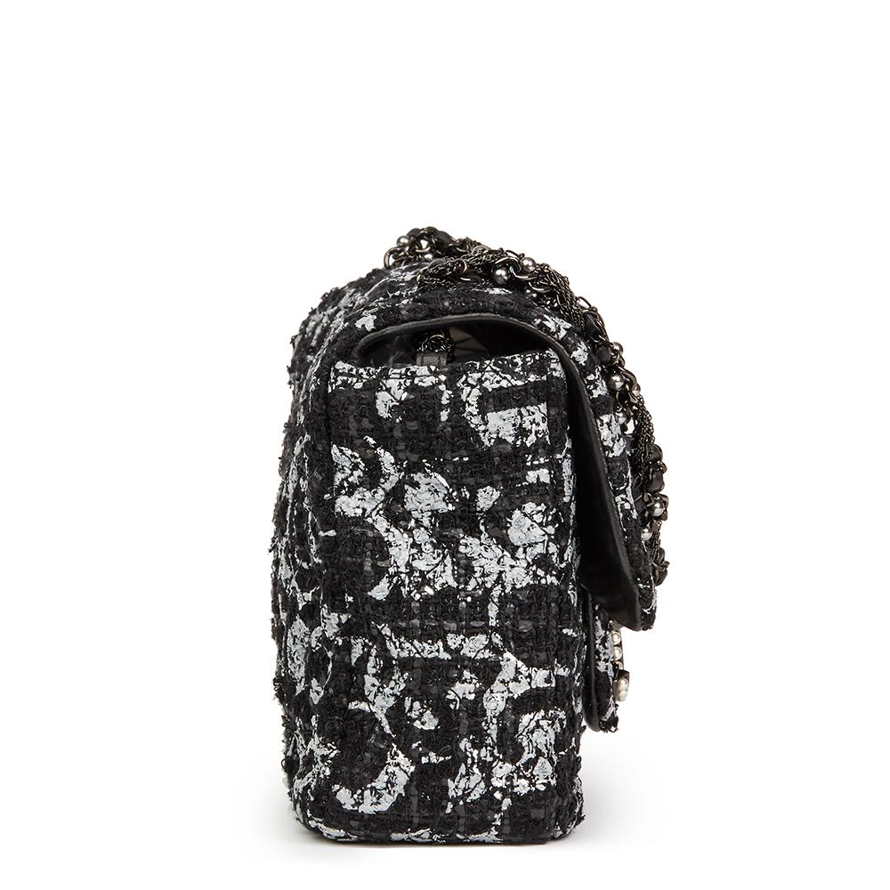 2015 Chanel Black Quilted Hand Painted Tweed Medium Westminster Pearl Flap Bag 3