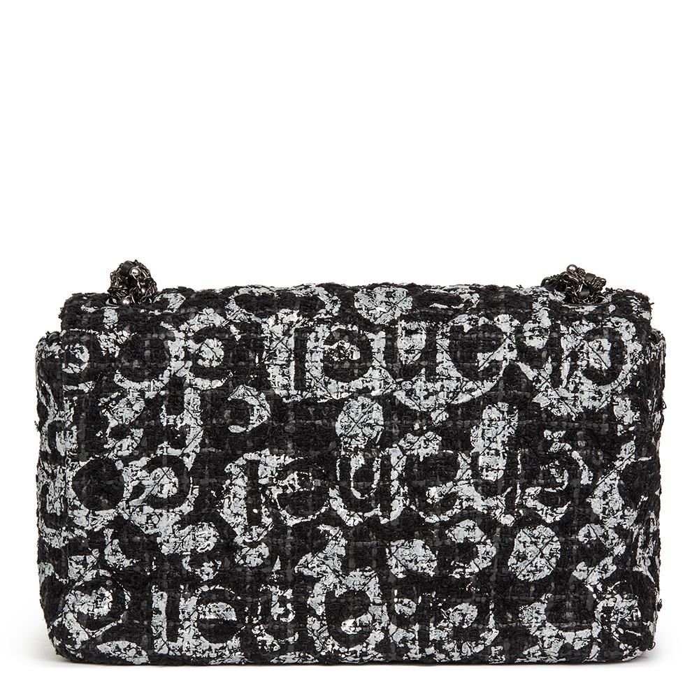 2015 Chanel Black Quilted Hand Painted Tweed Medium Westminster Pearl Flap Bag 4