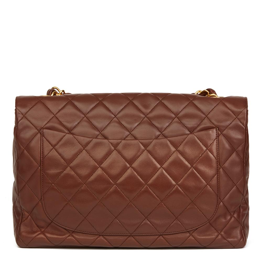 1996 Chanel Brown Quilted Lambskin Vintage Jumbo XL Soft Flap Bag In Excellent Condition In Bishop's Stortford, Hertfordshire