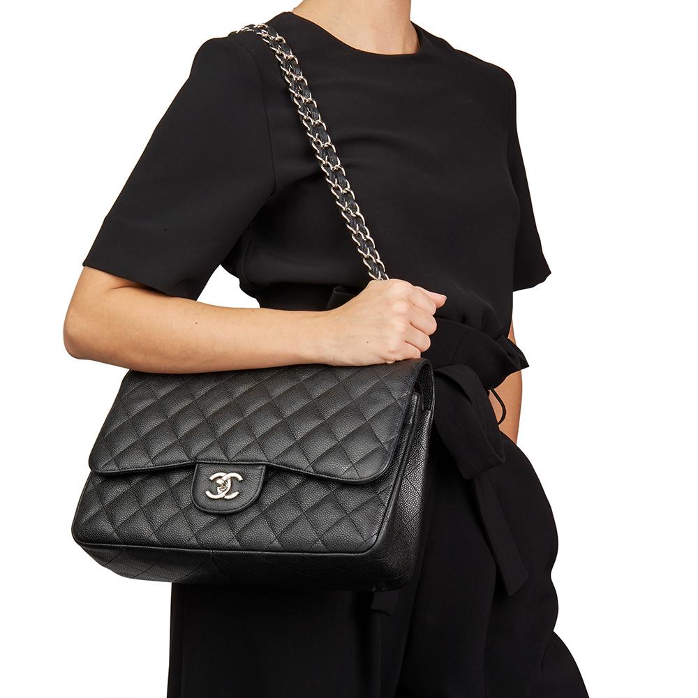 2011 Chanel Black Quilted Caviar Leather Jumbo Classic Double Flap Bag 7