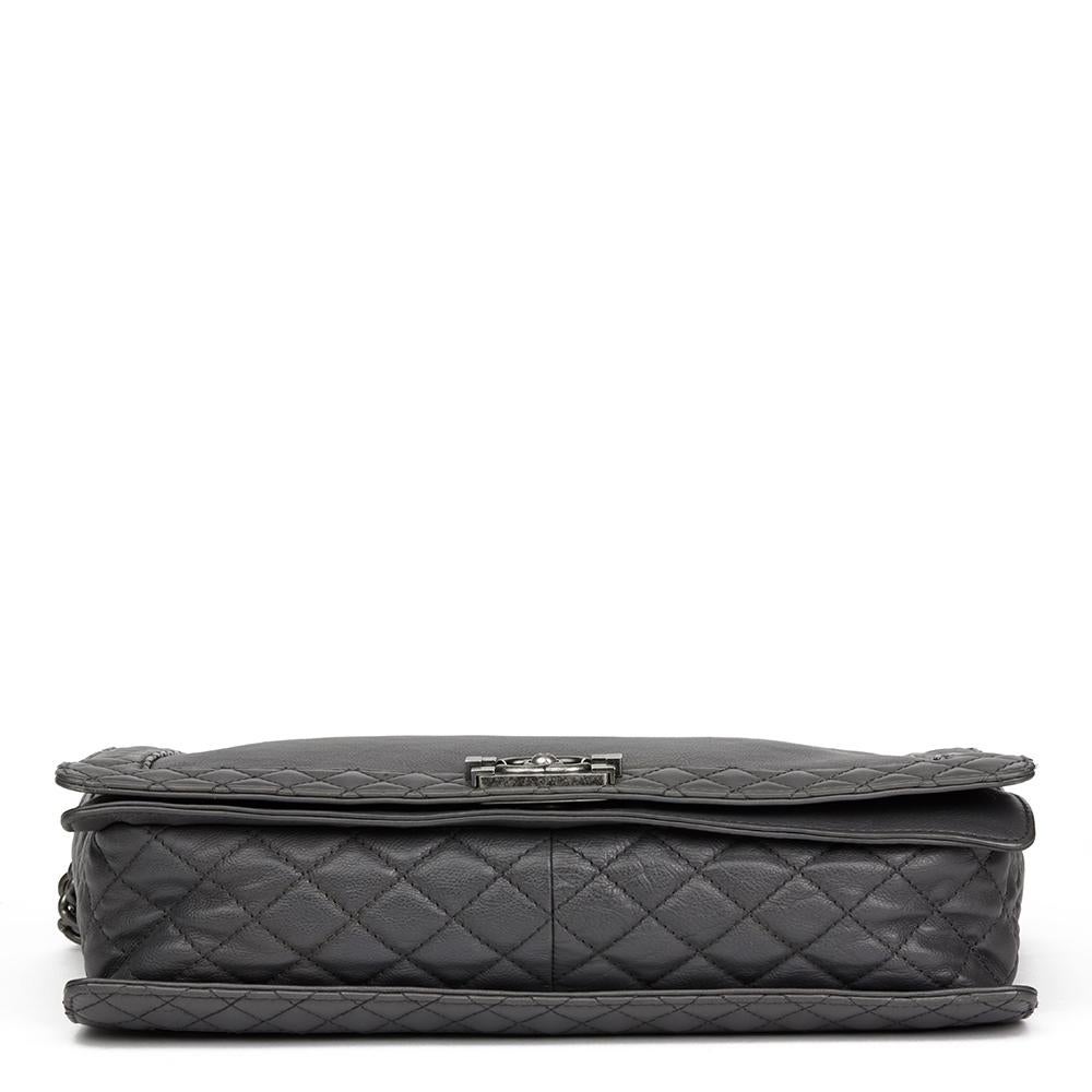 Women's 2014 Chanel Grey Quilted Calfskin Leather XL Le Boy Reverso