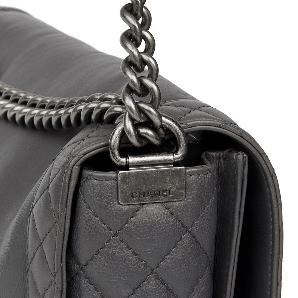 2014 Chanel Grey Quilted Calfskin Leather XL Le Boy Reverso 2