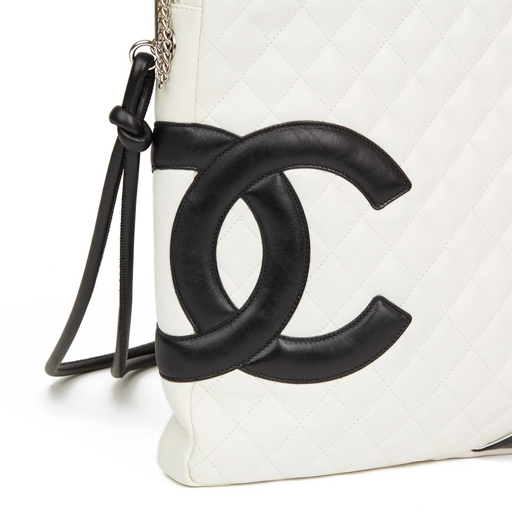 2004 Chanel White Quilted Calfskin Leather Large Cambon Messenger 1