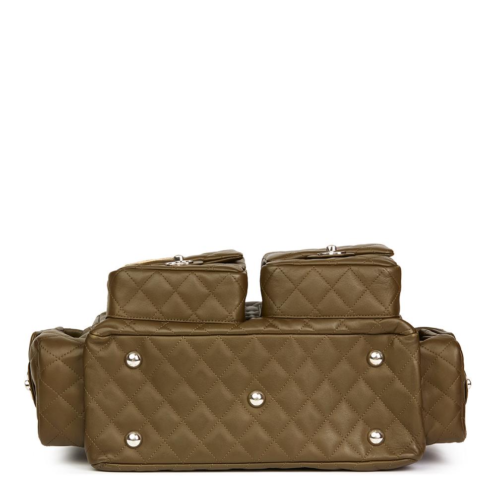 Women's or Men's 2004 Chanel Khaki Quilted Calfskin Leather & Natural Python Leather Reporter Cam
