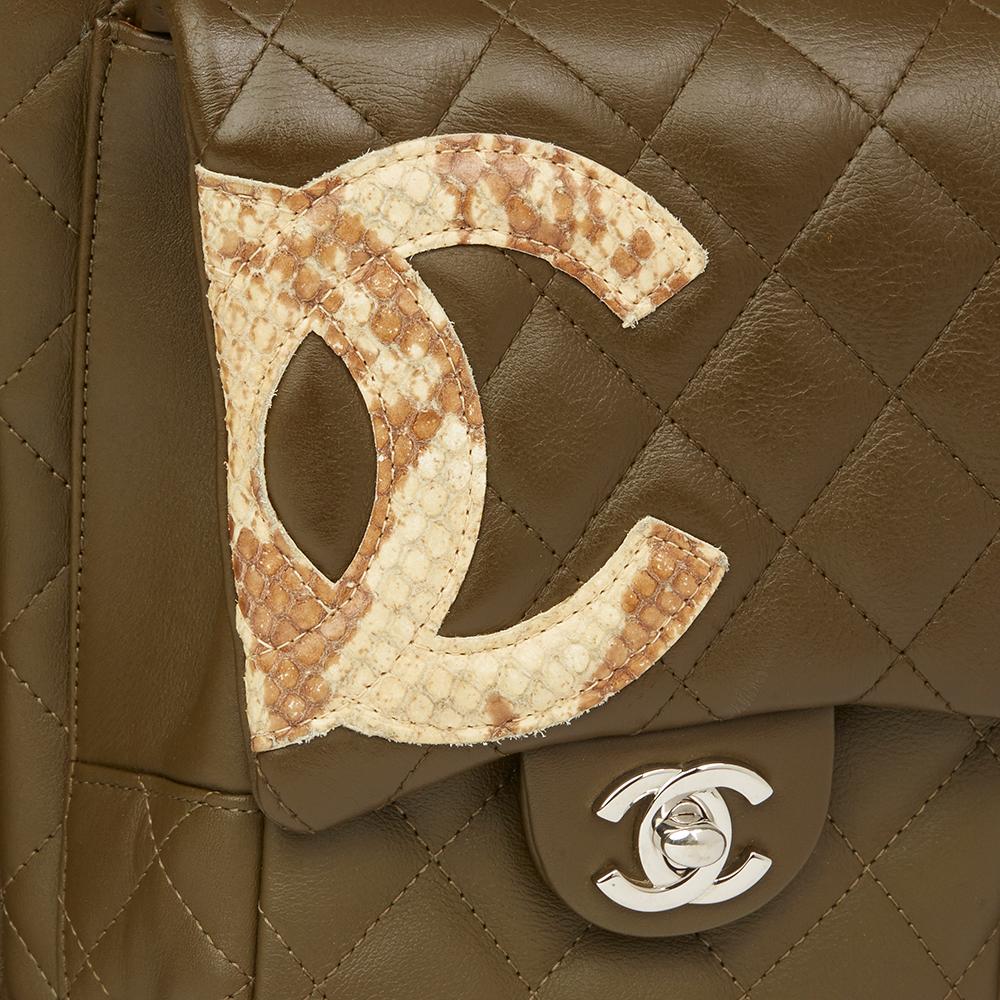 2004 Chanel Khaki Quilted Calfskin Leather & Natural Python Leather Reporter Cam 1