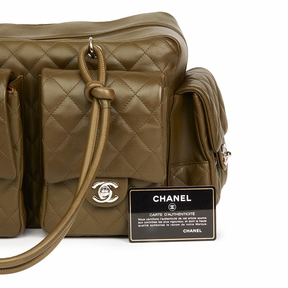 2004 Chanel Khaki Quilted Calfskin Leather & Natural Python Leather Reporter Cam 6