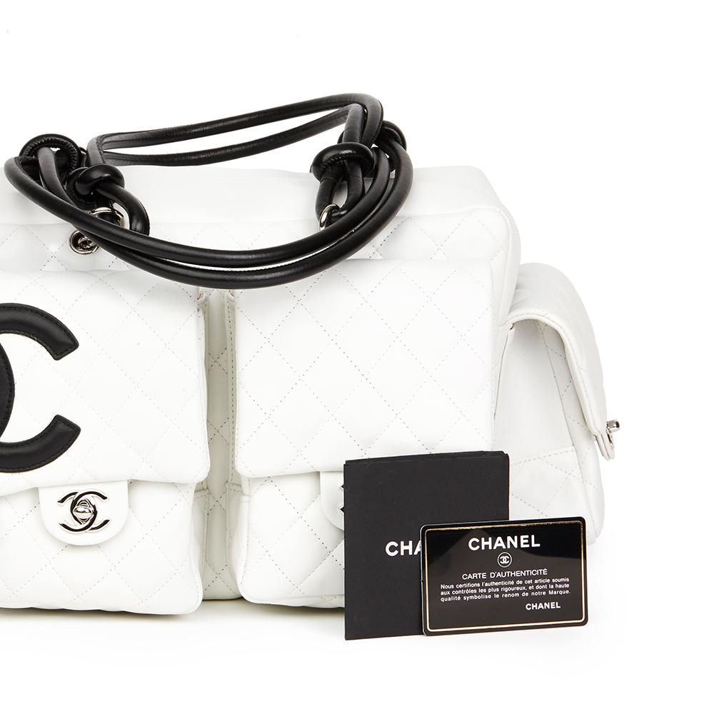 2004 Chanel White Quilted Calfskin Leather Reporter Cambon 6
