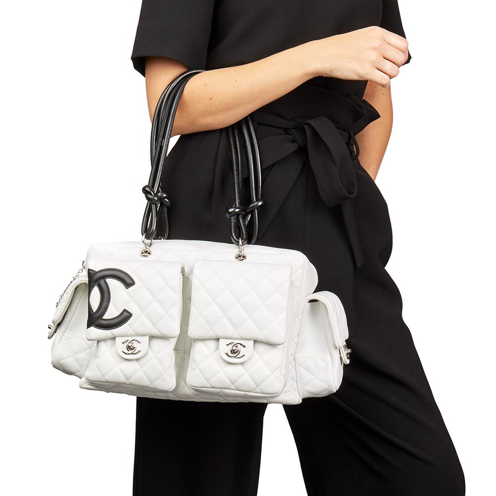 2004 Chanel White Quilted Calfskin Leather Reporter Cambon 7