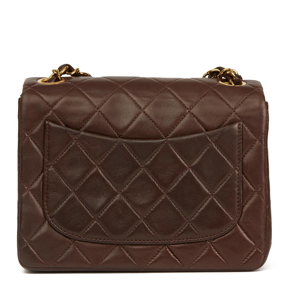 1993 Chanel Chocolate Brown Quilted Lambskin Vintage Mini Flap Bag In Excellent Condition In Bishop's Stortford, Hertfordshire
