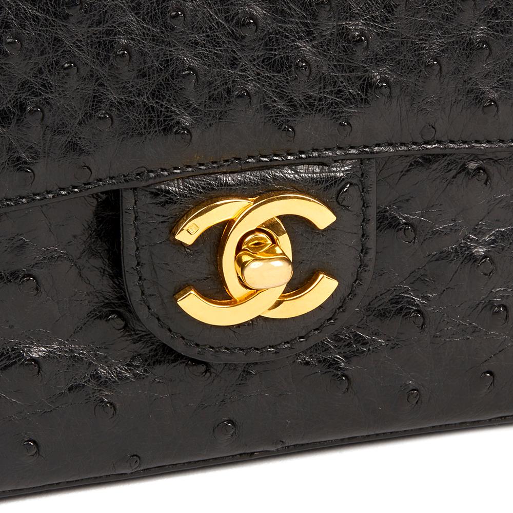 1987 Chanel Black Ostrich Leather Vintage Mini Flap Bag In Excellent Condition In Bishop's Stortford, Hertfordshire