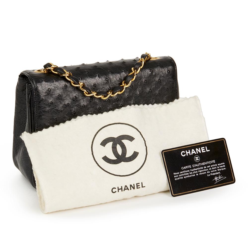 1987 Chanel Black Ostrich Leather Vintage Mini Flap Bag 4