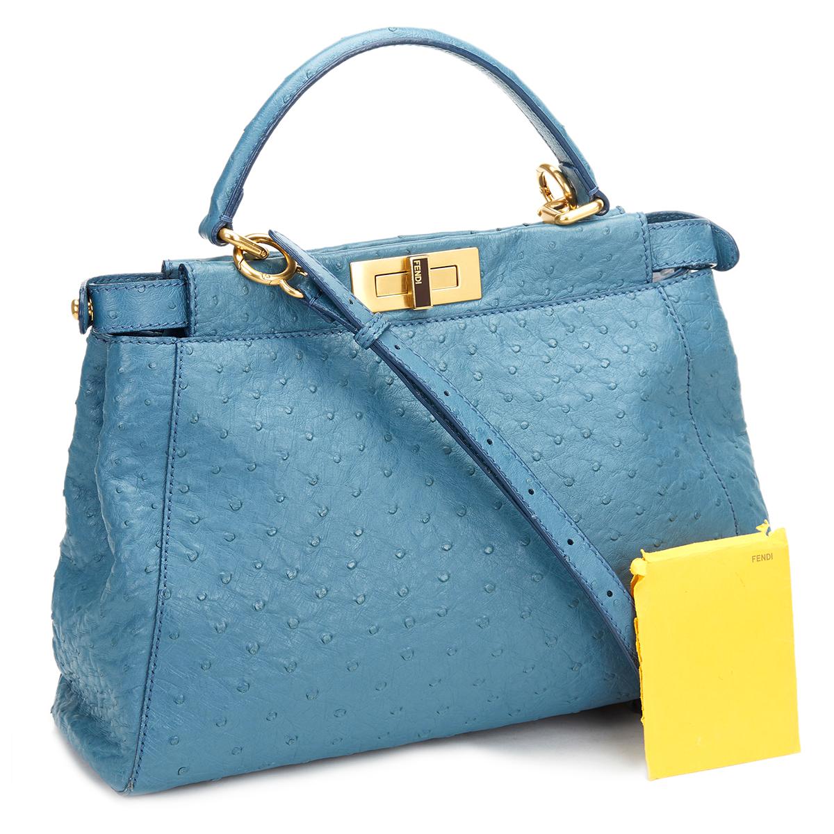 2000 Fendi Blue Ostrich Leather Small Peekaboo 4