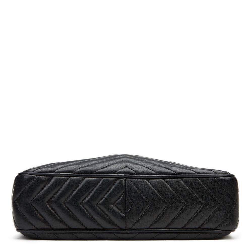 1987 Chanel Black Chevron Quilted Lambskin Vintage Timeless Fringe Camera Bag 1