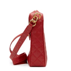 1994 Chanel Red Quilted Caviar Leather Vintage Tall Classic Camera Bag