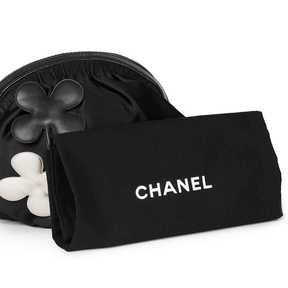 2004 Chanel Black Satin Four Leaf Clover Timeless Wristlet Clutch 3