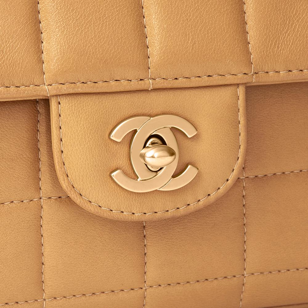 Women's 2003 Chanel Beige Quilted Lambskin East West Chocolate Bar Flap Bag