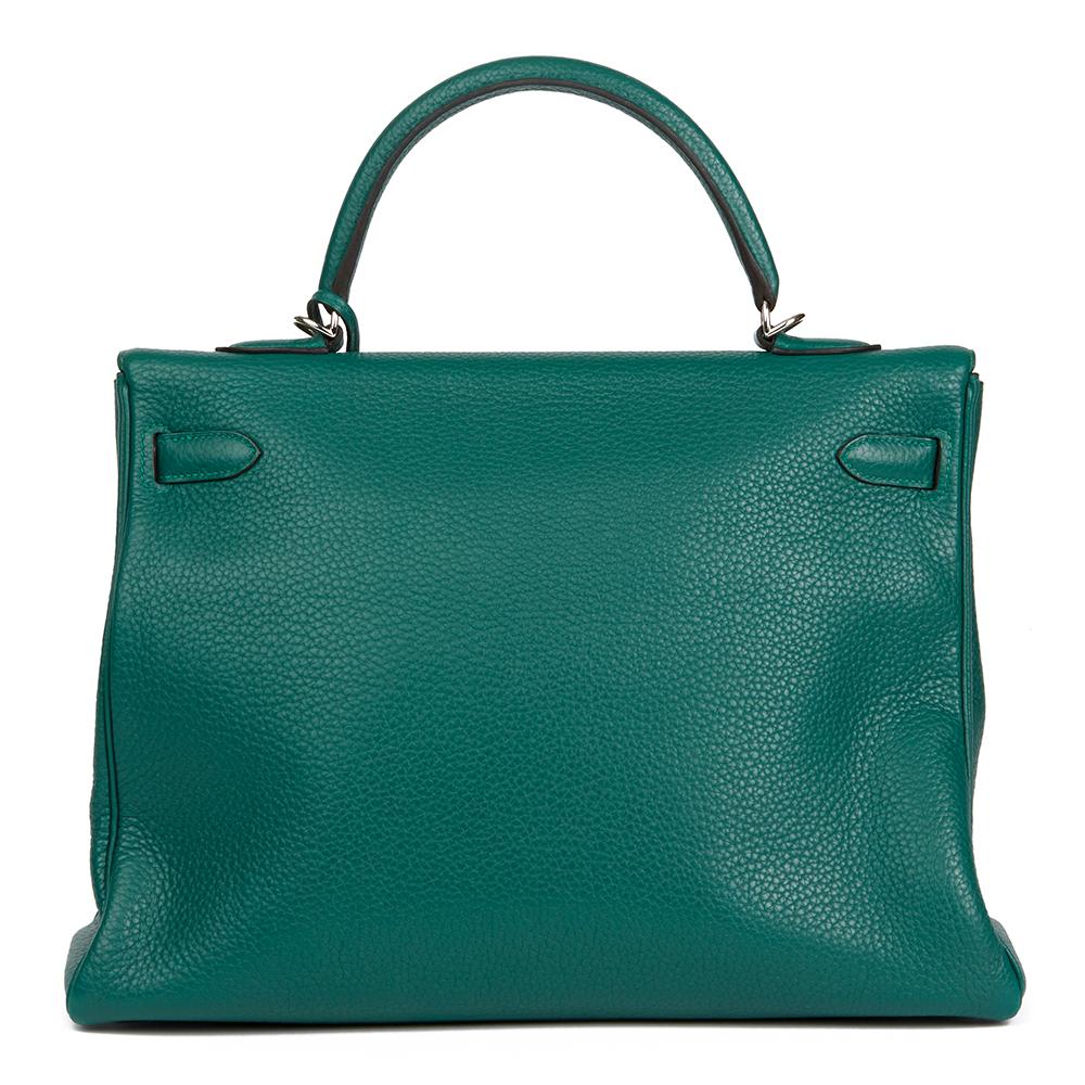 2013 Hermes Malachite Clemence Leather Kelly 35cm Retourne In Excellent Condition In Bishop's Stortford, Hertfordshire