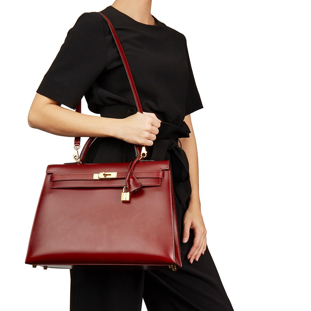 2013 Hermes Rouge H Box Calf Leather Kelly 35cm Sellier 4