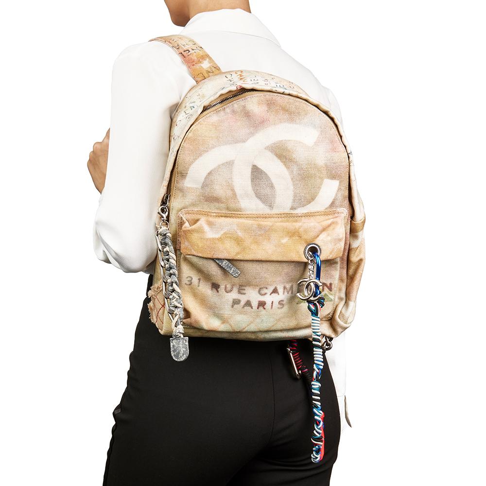 2014 Chanel Beige Painted Canvas Medium Graffiti Backpack  5