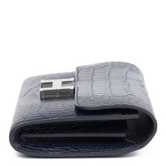 2018 Blue Nuit Matte Mississippiensis Alligator Leather Constance Long Wallet