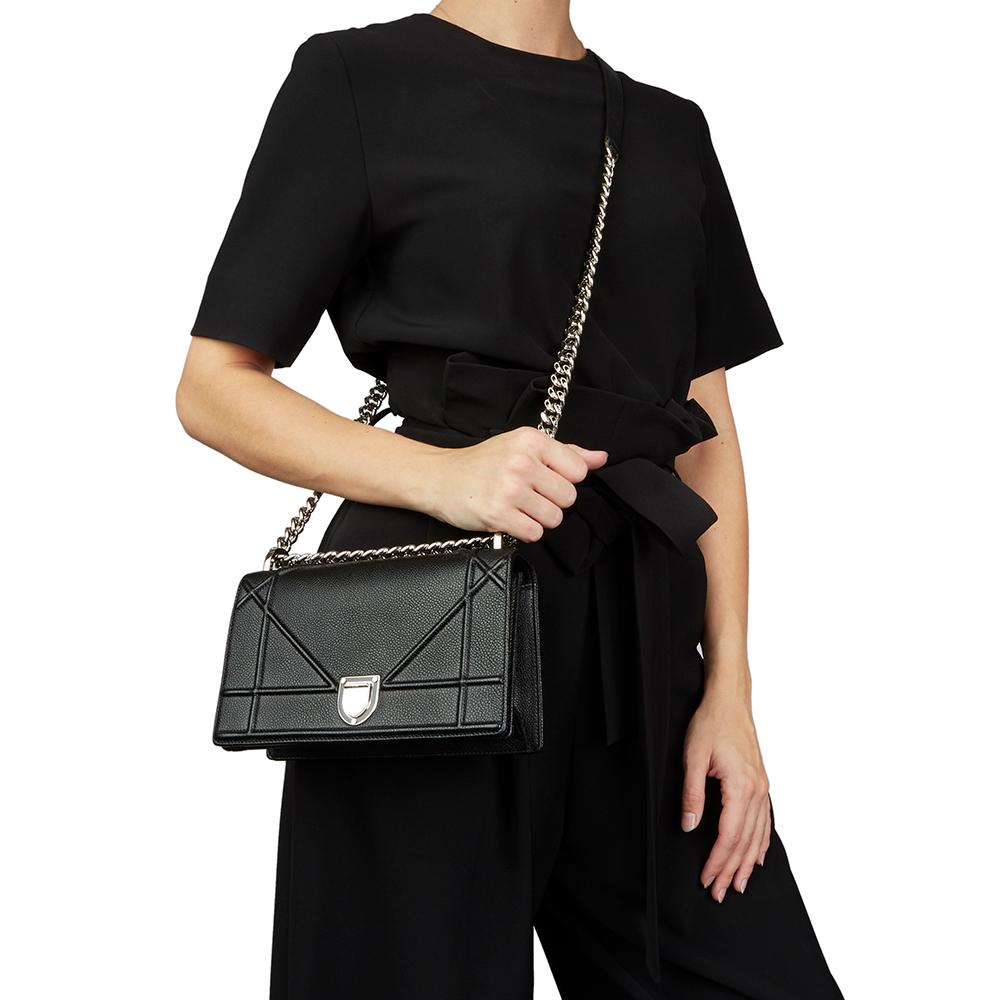 2015 Christian Dior Black Grained Calfskin Leather Small Diorama Flap Bag 5