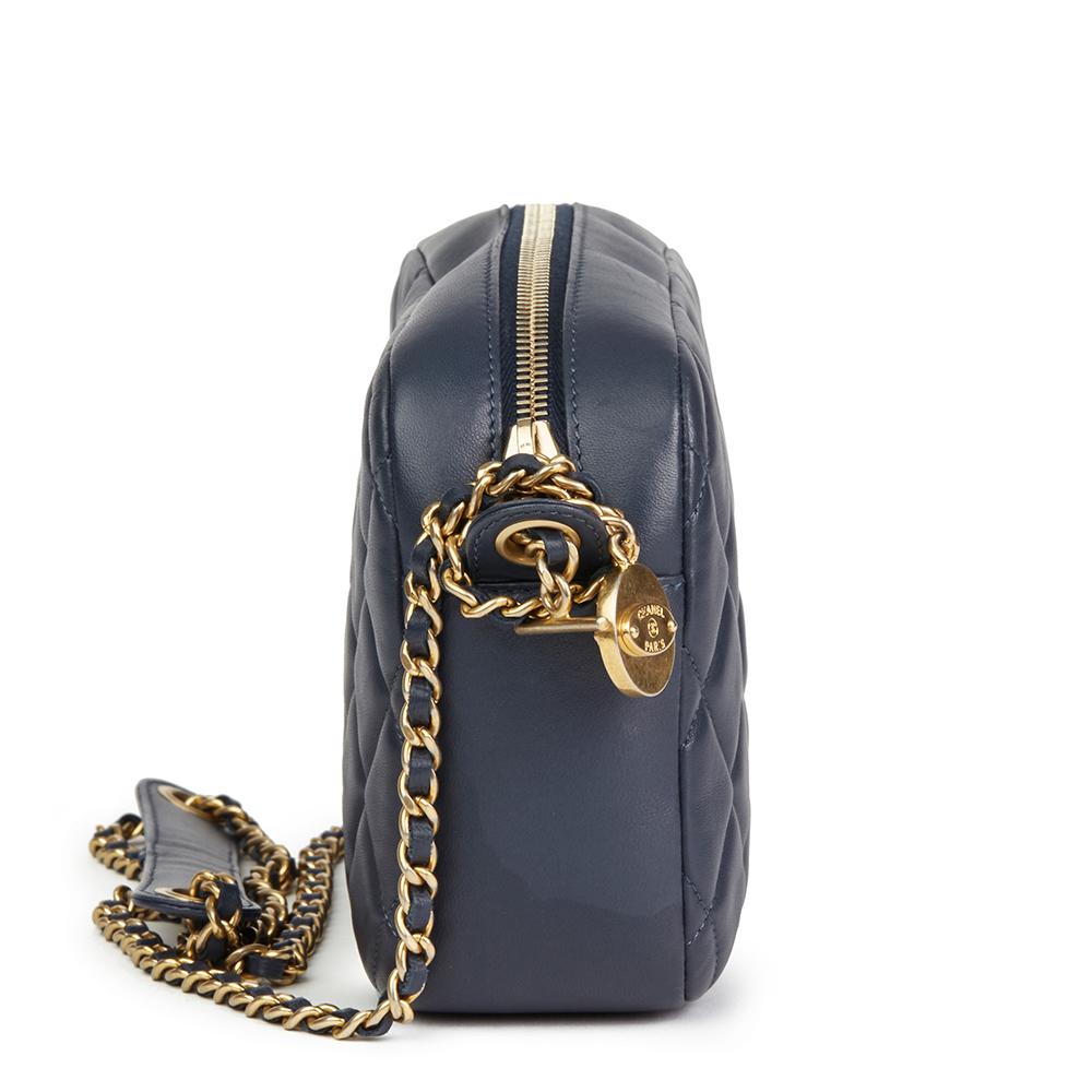 Black 2014 Chanel Dark Blue Quilted Lambskin Diamond CC Camera Bag