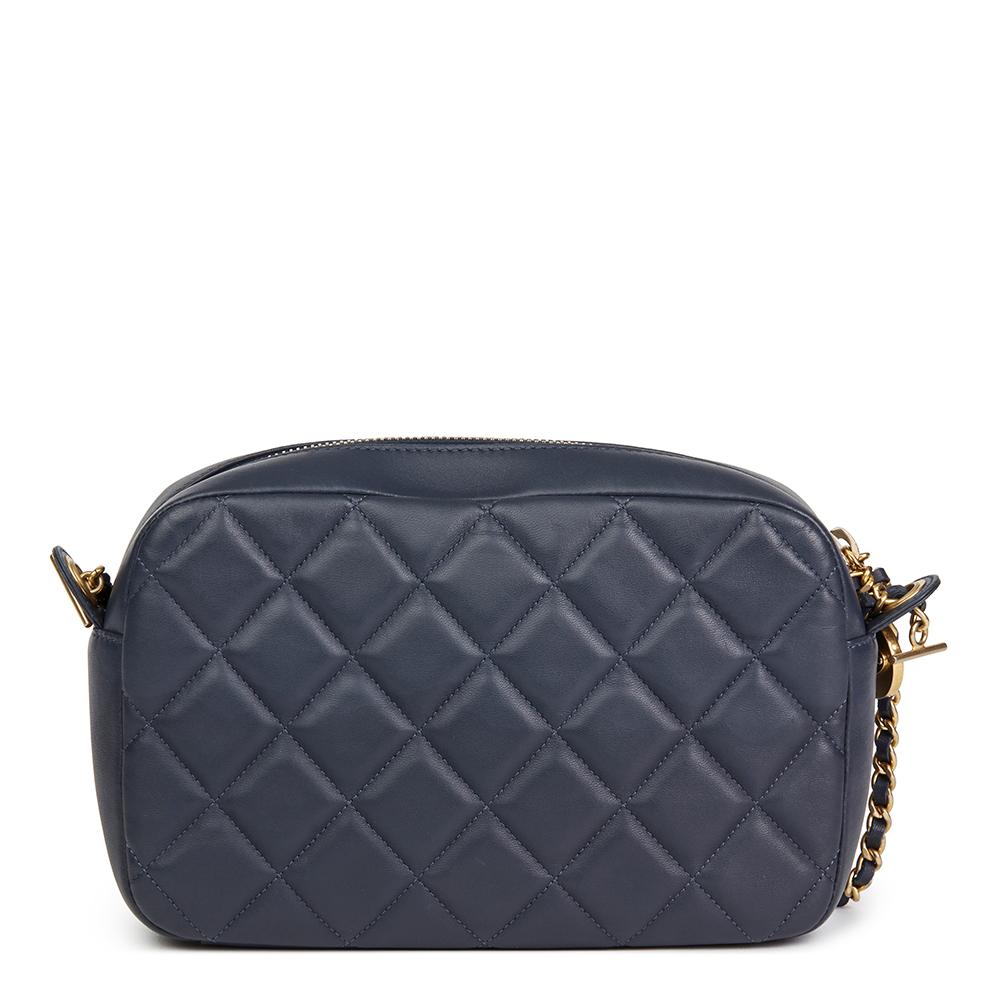 2014 Chanel Dark Blue Quilted Lambskin Diamond CC Camera Bag In Excellent Condition In Bishop's Stortford, Hertfordshire