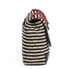 2014 Striped Jersey & Navy Lambskin Coco Sailor Jumbo Classic Single Flap Bag