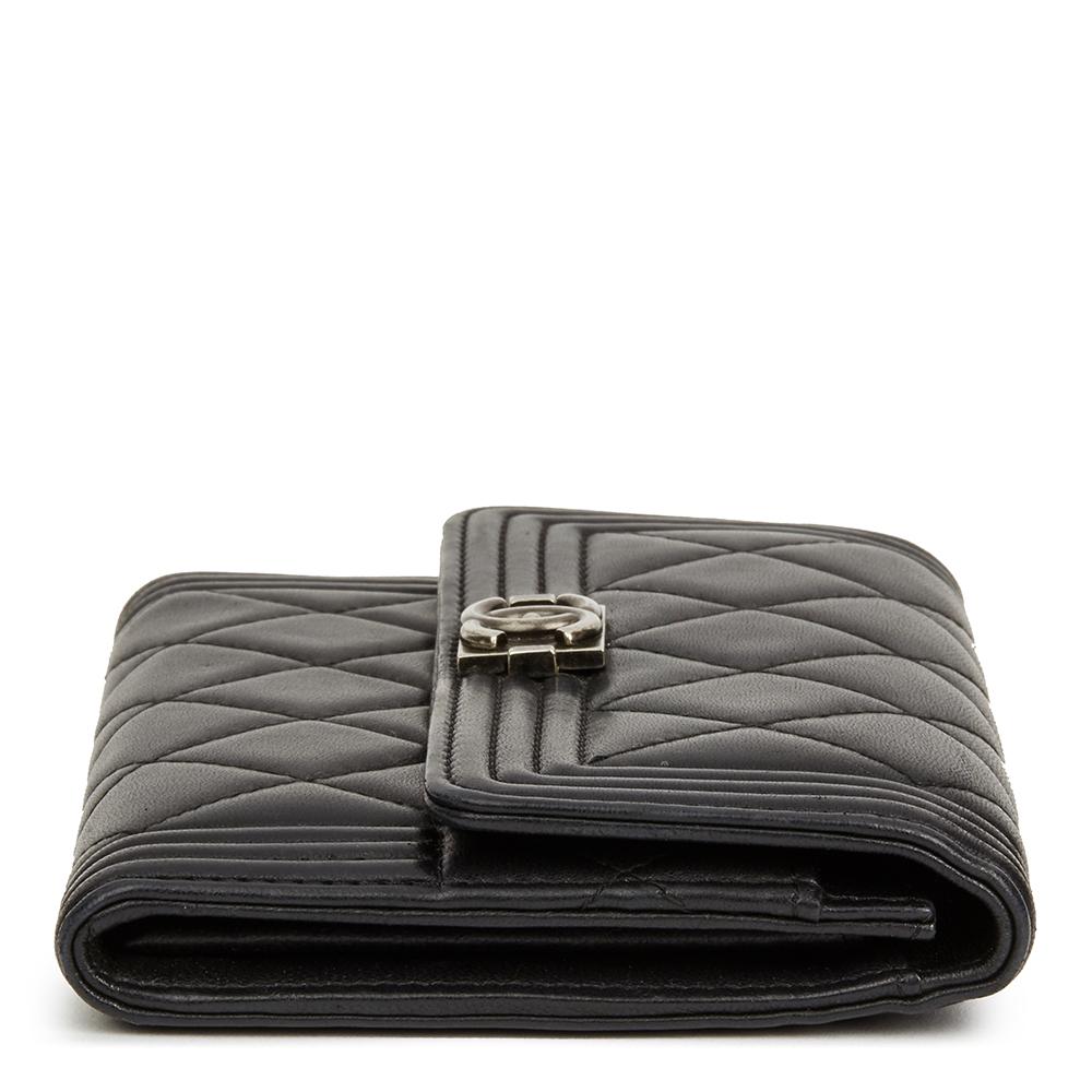 2014 Chanel Black Quilted Lambskin Boy Flap Wallet In Excellent Condition In Bishop's Stortford, Hertfordshire