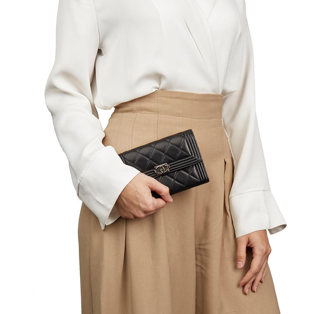 2014 Chanel Black Quilted Lambskin Boy Flap Wallet 8