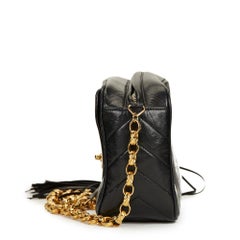 1992 Chanel Black Chevron Quilted Lambskin Vintage Camera Bag