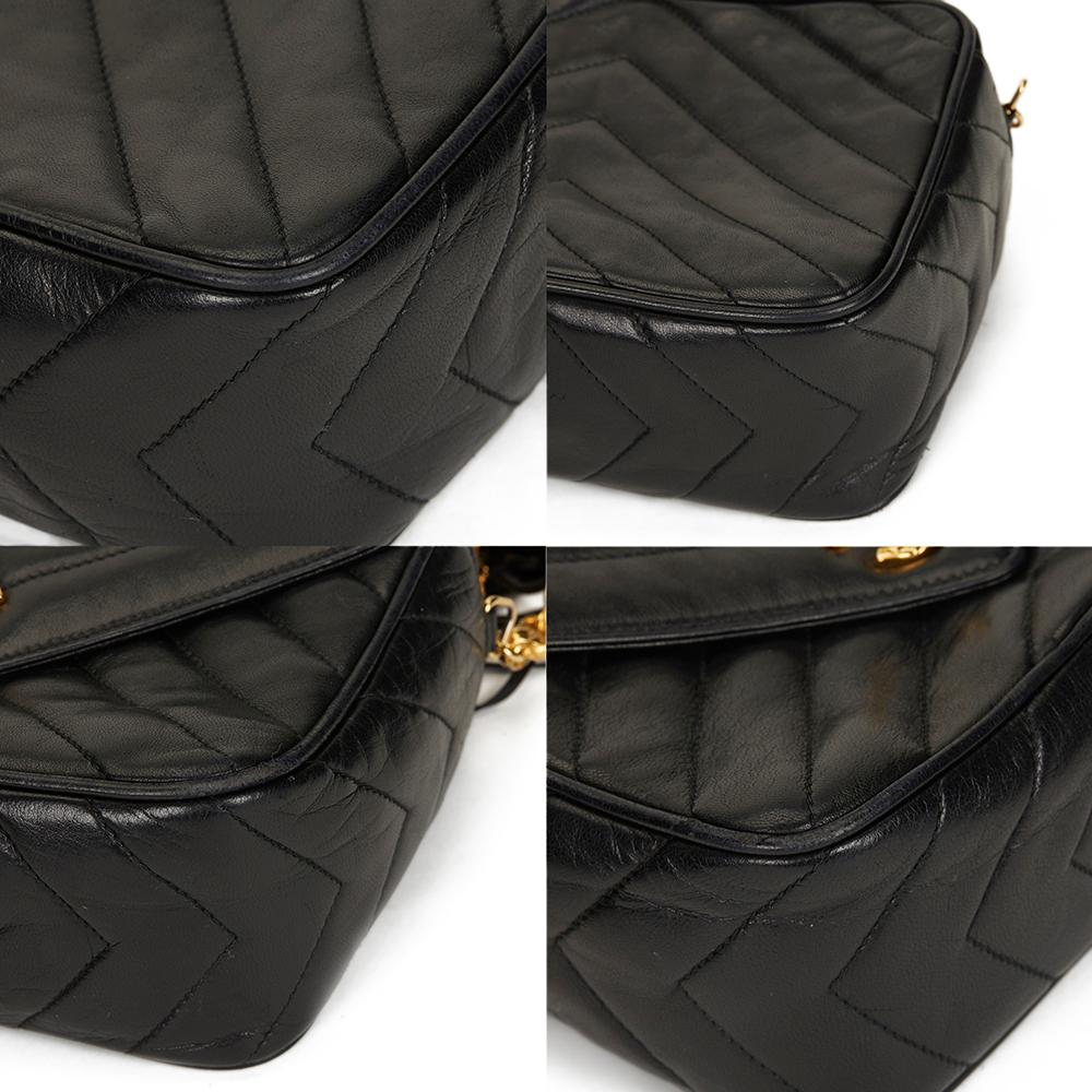 1992 Chanel Black Chevron Quilted Lambskin Vintage Camera Bag 5