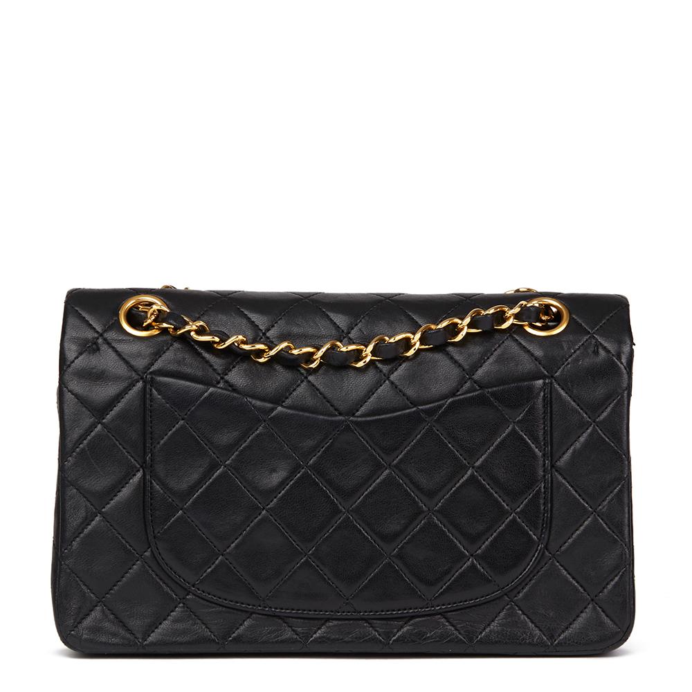 Women's 1989 Chanel Black Quilted Lambskin Vintage Small Classic Double Flap Bag
