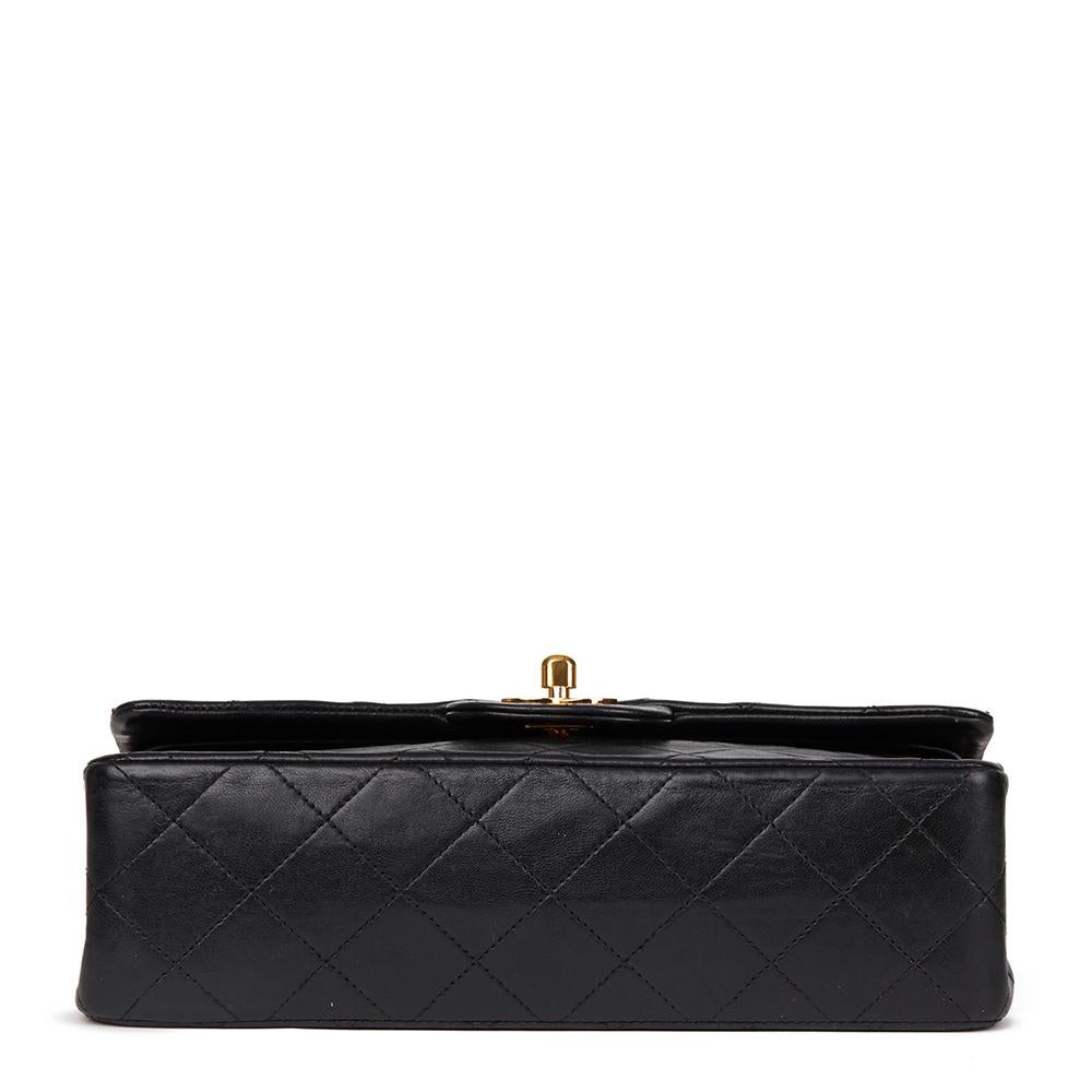 1989 Chanel Black Quilted Lambskin Vintage Small Classic Double Flap Bag 1